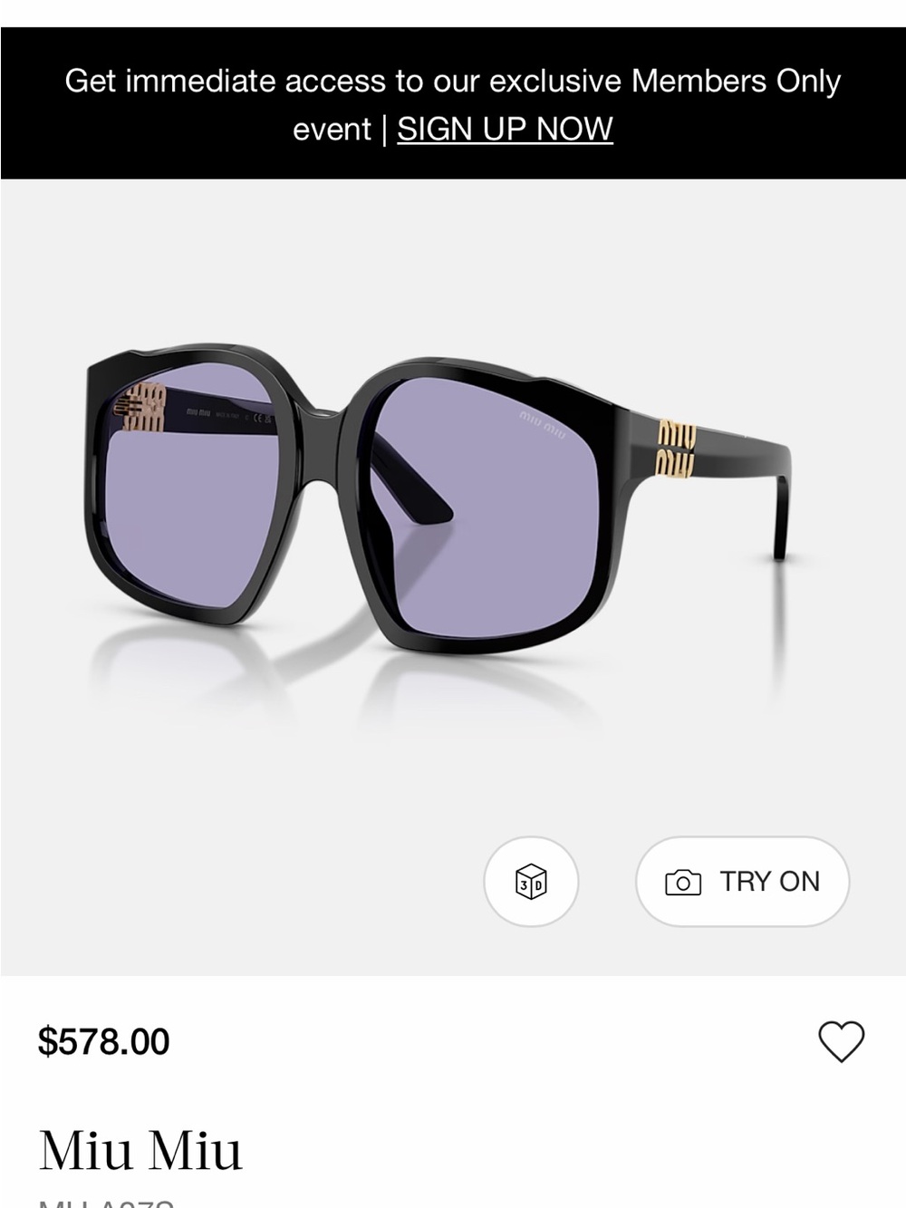 Miu Miu Oversized Black Frame Sunglasses with Purple Lenses